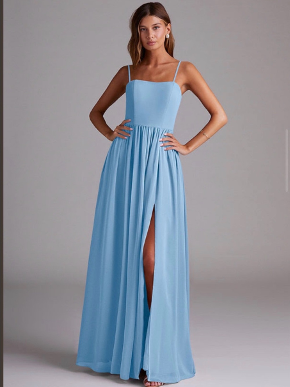 Azazie Powder Blue calianna Strap or strapless Maxi Dress with Front Slit